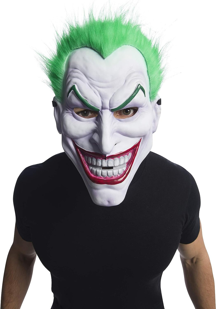 Joker Plastic Mask Hair DC Comics Fancy Dress Halloween Adult