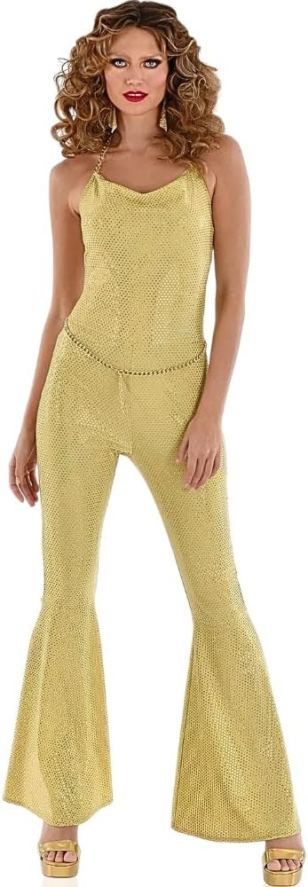 gold jumpsuit fancy dress Girls 70s Super Chic Costume, Large (Age 10-12) main image 1