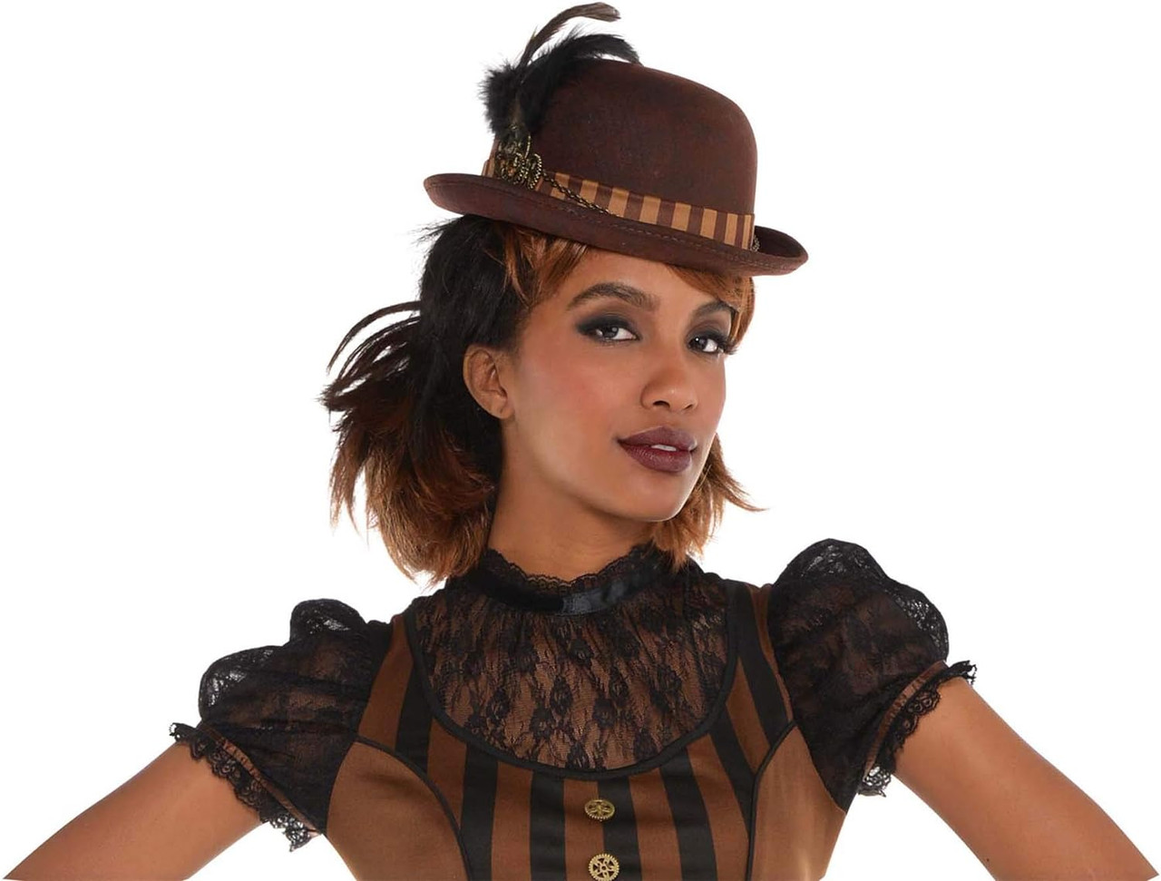 Steampunk Derby Hat Brown Fancy Dress Up Halloween Adult  display picture 2