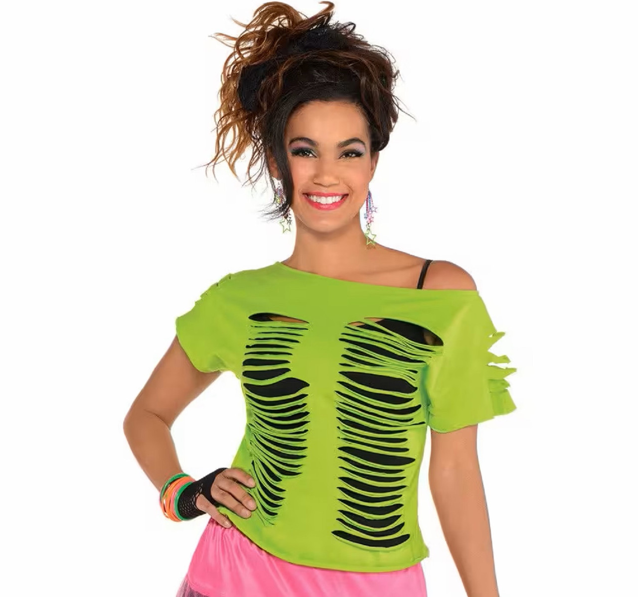 fancy dress t shirts Totally 80's Ripped T-Shirt Retro Fancy Dress Halloween Adult Costume  Accessory