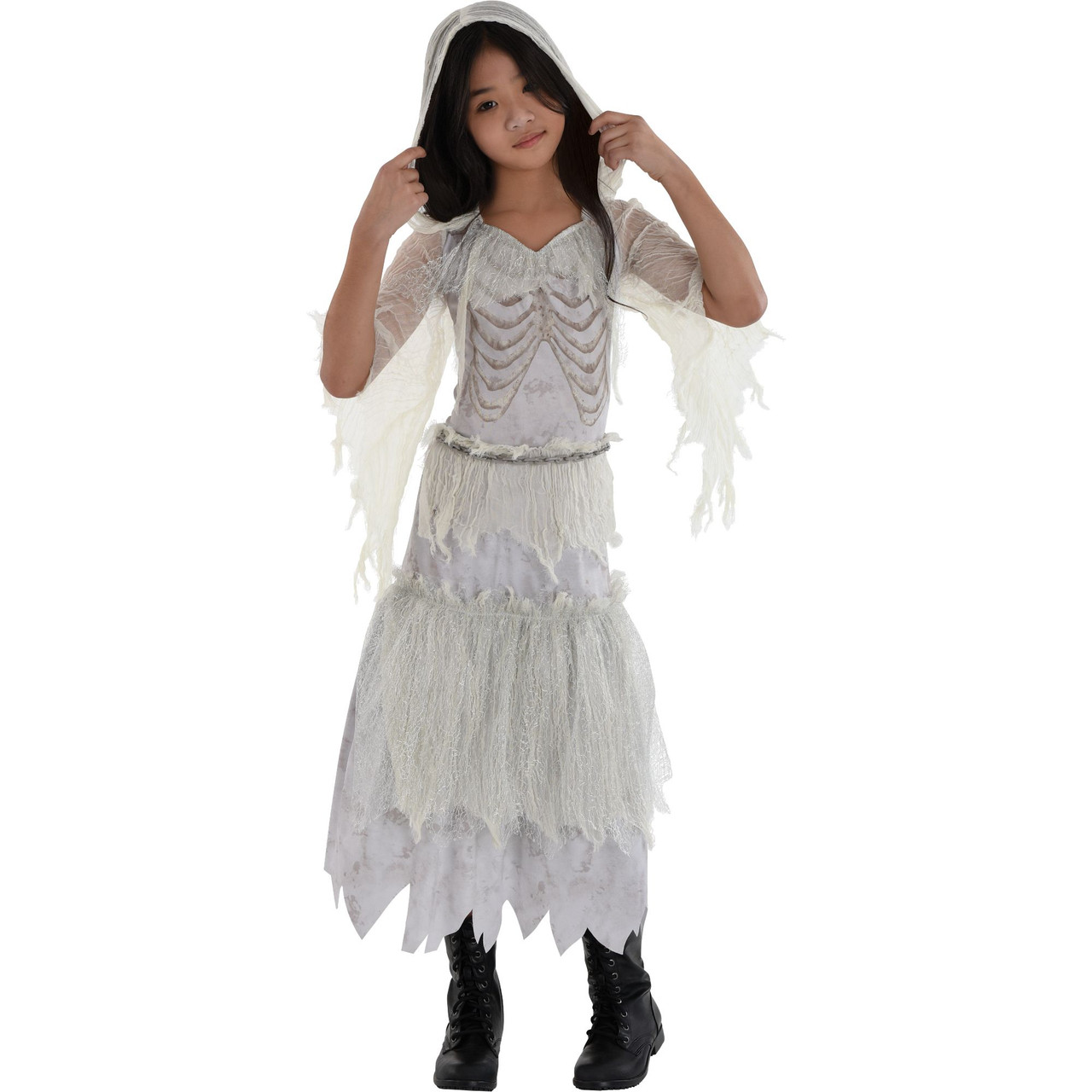 kids silver skeleton dress costume Ghost Girl Spirit Skeleton Suit Yourself Fancy Dress Up Halloween Child  Costume