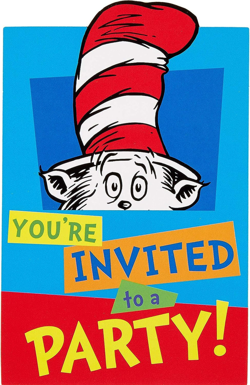 Seuss Classic Cat in the Hat Retro Birthday Party Invitations