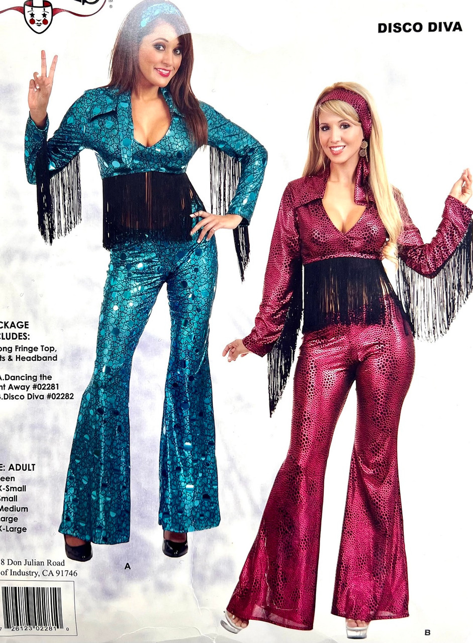 Disco Diva 70's Dancer Fringe Blue Fancy Dress Up Halloween Sexy Adult  Costume - Parties Plus