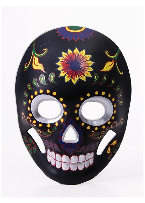 Black Flower Skull Mask Day of the Dead Adult Costume Accessory