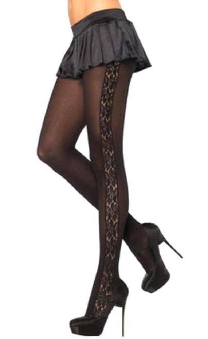 Opaque Pantyhose w/Plumeria Lace Side Panel Adult Costume Accessory