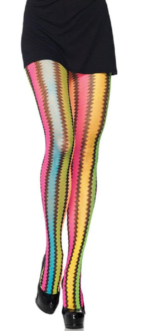 Rainbow Zig-Zag Net Pantyhose Adult Costume Accessory