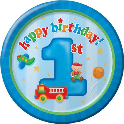 Fun at One Boy 1st Birthday Party 7" Dessert Plates