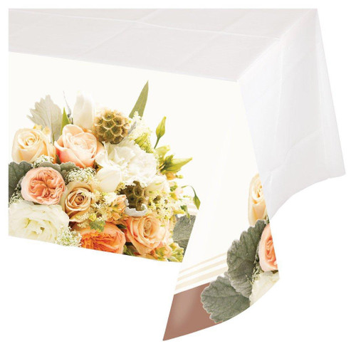Rose Gold Bouquet Wedding Party Plastic Tablecover
