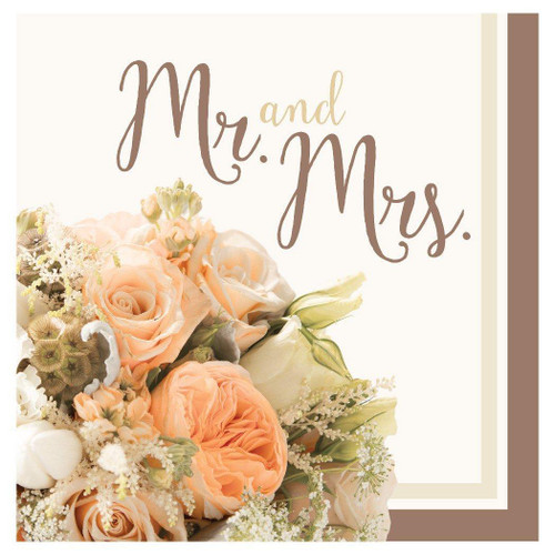 Rose Gold Bouquet Wedding Party Luncheon Napkins - Mr. & Mrs.