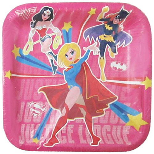 Justice League Girls Birthday Party 7" Square Dessert Plates