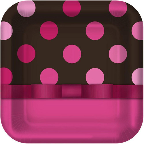 Pink & Brown Dots Party 7" Square Dessert Plates