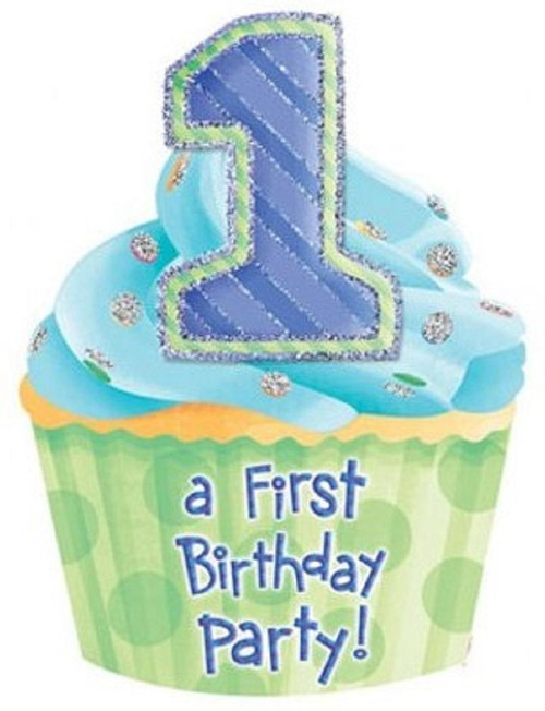 1st Birthday Cupcake Blue Party Novelty Invitations