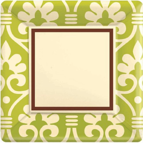 Natural Damask Eco Party 7" Square Dessert Plates