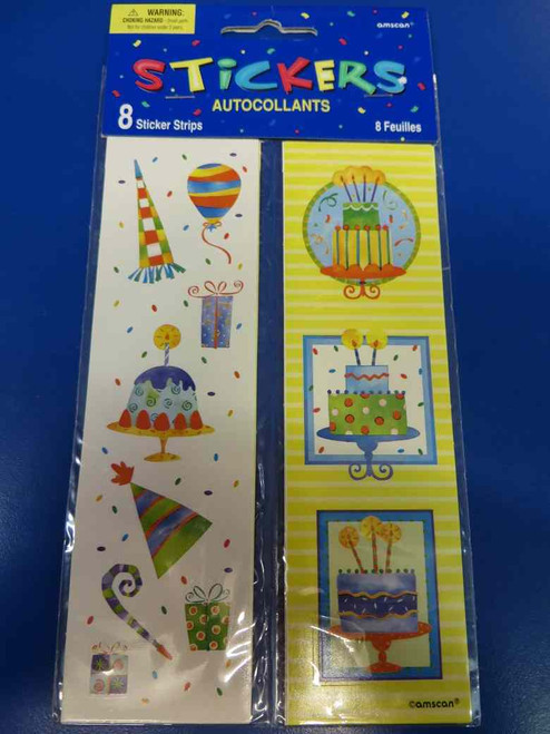 Birthday Cake Party Favor Stickers Strips