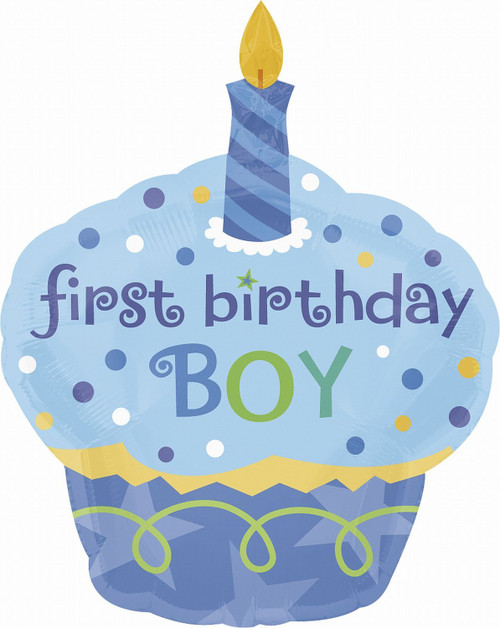 Sweet Little Cupcake Boy 1st Birthday Party Decoration 36" Mylar Balloon