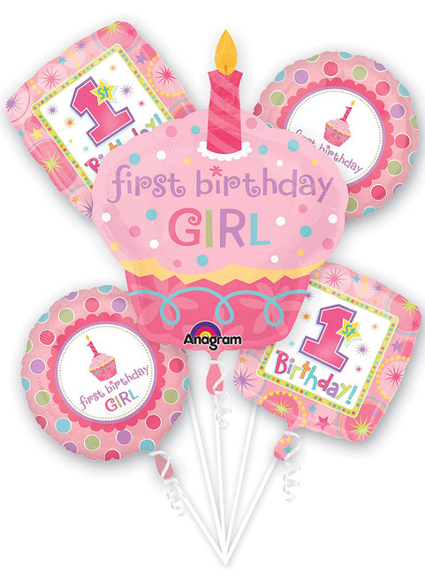 Sweet Little Cupcake Girl 1st Birthday Party Decoration Mylar Balloon Bouquet