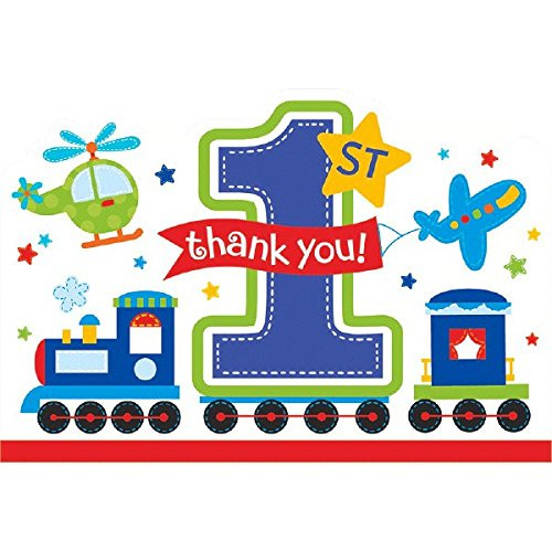 All Aboard Boy Train Car Truck Cute 1st Birthday Party Thank You Notes Cards