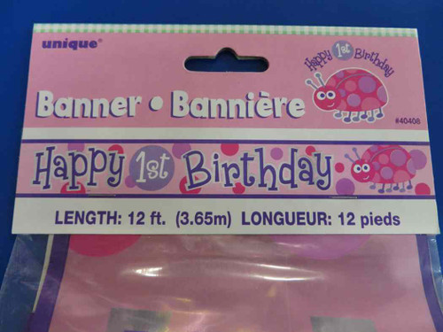 First Birthday Ladybug Animal Pink 1st Birthday Party Decoration Foil Banner