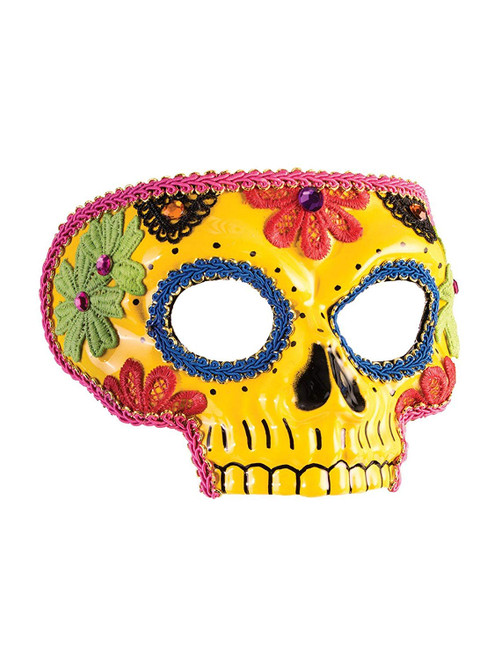 Yellow Skull Mask Day Dead Dia Muertos Fancy Dress Halloween Costume Accessory