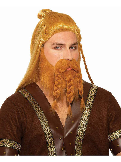 Viking Wig Beard Brown Medieval Fancy Dress Up Halloween Adult Costume Accessory