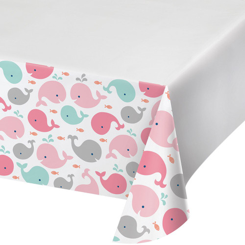 Lil Spout Pink Whale Animal Ocean Cute Baby Shower Party Decoration Tablecover