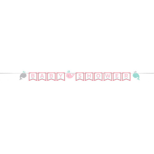 Lil Spout Pink Whale Animal Ocean Baby Shower Party Decoration Ribbon Banner