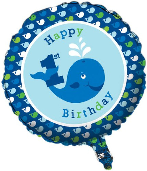 Ocean Preppy Boy Blue Whale Cute 1st Birthday Party Decoration 18" Mylar Balloon