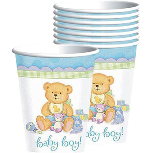 Precious Bear Blue Little Teddy Boy Cute Baby Shower Party 9 oz. Paper Cups