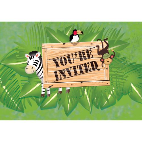 Safari Adventure Jungle Animals Kids 1st Birthday Party Invitations w/Envelopes