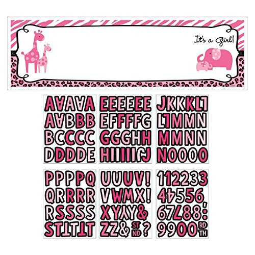 Sweet Safari Girl Jungle Animal Pink Baby Shower Party Decoration Sign Banner