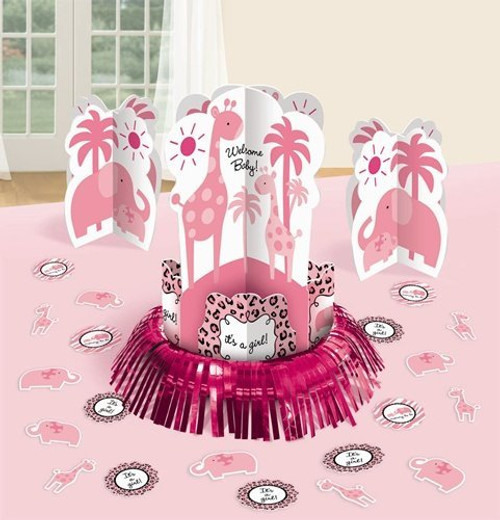 Sweet Safari Girl Jungle Animal Pink Baby Shower Party Table Decorating Kit