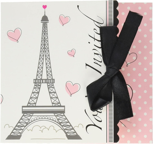 Party in Paris France Pink Eiffel Tower Theme Kids Birthday Party Invitations