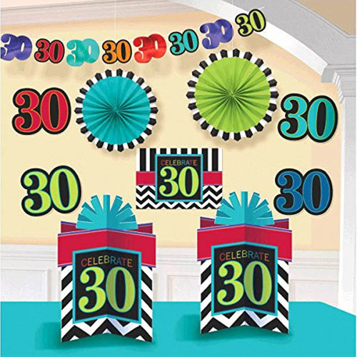 30th Celebration Chevron Stripes Adult Birthday Party Room Decorating Kit