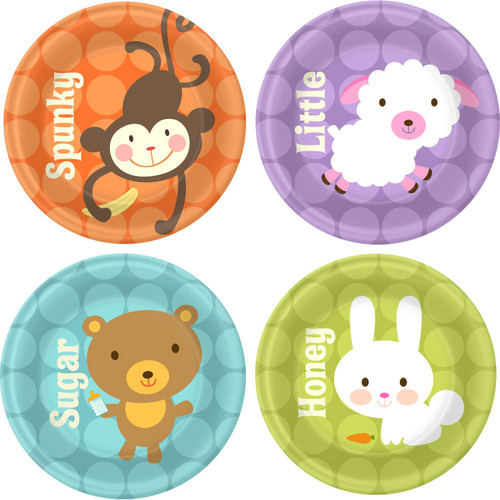 Baby Animal Dots Polka Safari Farm Baby Shower Party 7" Paper Dessert Plates