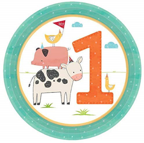 Barnyard Animals Farm Pig Cow Horse Rooster 1st Birthday Party 7" Dessert Plates