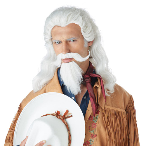 Buffalo Bill Wig White Western Fancy Dress Up Halloween Adult Costume Accessory