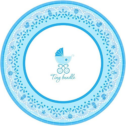 Celebrate Baby Boy Blue Modern Cute Baby Shower Party 10.5" Paper Banquet Plates