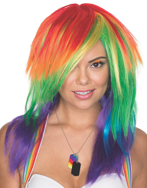 Celebration Wig Rainbow Pride Fancy Dress Up Halloween Adult Costume Accessory