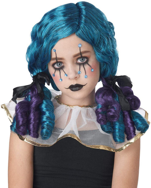 Clowny Kid Curls Wig Clown Girl Fancy Dress Up Halloween Child Costume Accessory