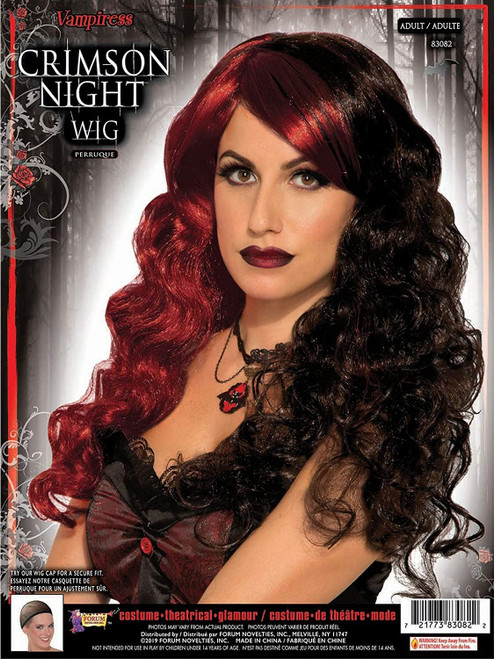 Crimson Night Wig Vampire Red Fancy Dress Up Halloween Adult Costume Accessory