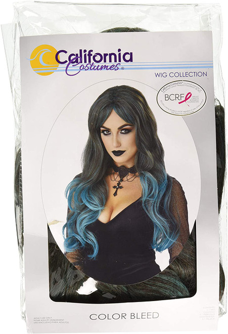 Color Bleed Wig Black Blue Gothic Fancy Dress Halloween Adult Costume Accessory