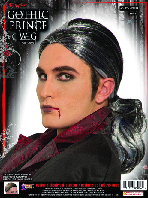 Gothic Prince Wig Vampire Count Fancy Dress Up Halloween Adult Costume Accessory