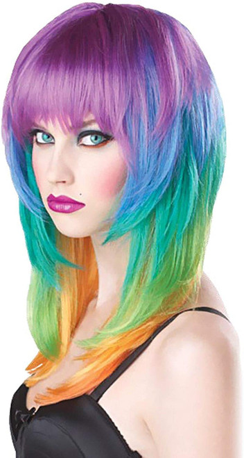 Kaleidoscope Wig Rainbow Choppy Fancy Dress Up Halloween Adult Costume Accessory