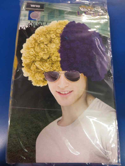 LSU Tigers Afro Wig NCAA College Game Day Sports Fan Adult Costume Accessory