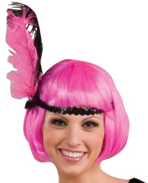 Pink Flapper Wig Roaring 20's Speakeasy Fancy Dress Halloween Costume Accessory