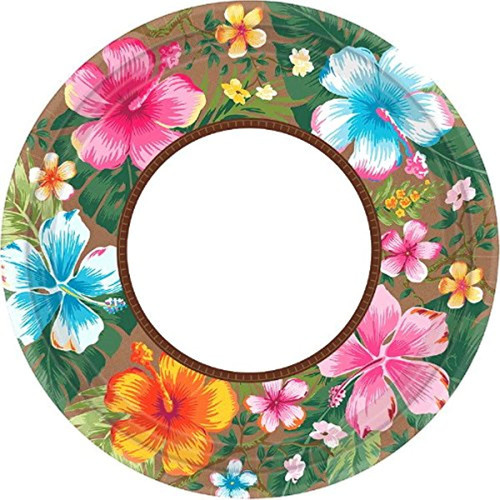 Beachy Blooms Hibiscus Luau Floral Flower Garden Party 9" Paper Dinner Plates