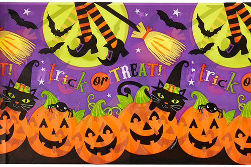 Witch's Crew Pumpkin Bat Trick Treat Halloween Party Decoration Tablecover