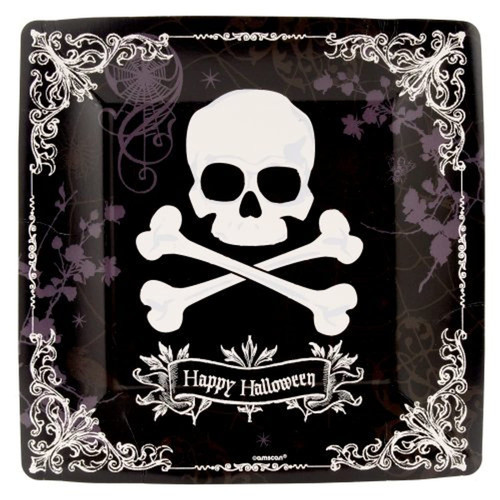 Midnight Dreary Skull Skeleton Halloween Carnival Party 10" Banquet Plates