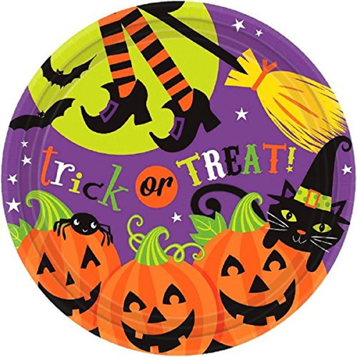 Witch's Crew Pumpkin Bat Witch Trick Treat Halloween Party 7" Dessert Plates