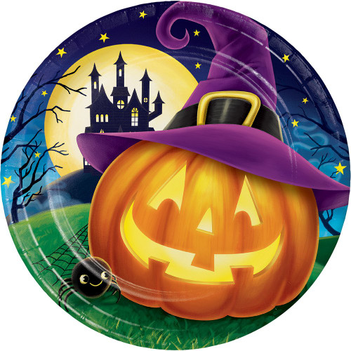 October Eve Haunted House Pumpkin Halloween Party 9" Paper Dinner Plates